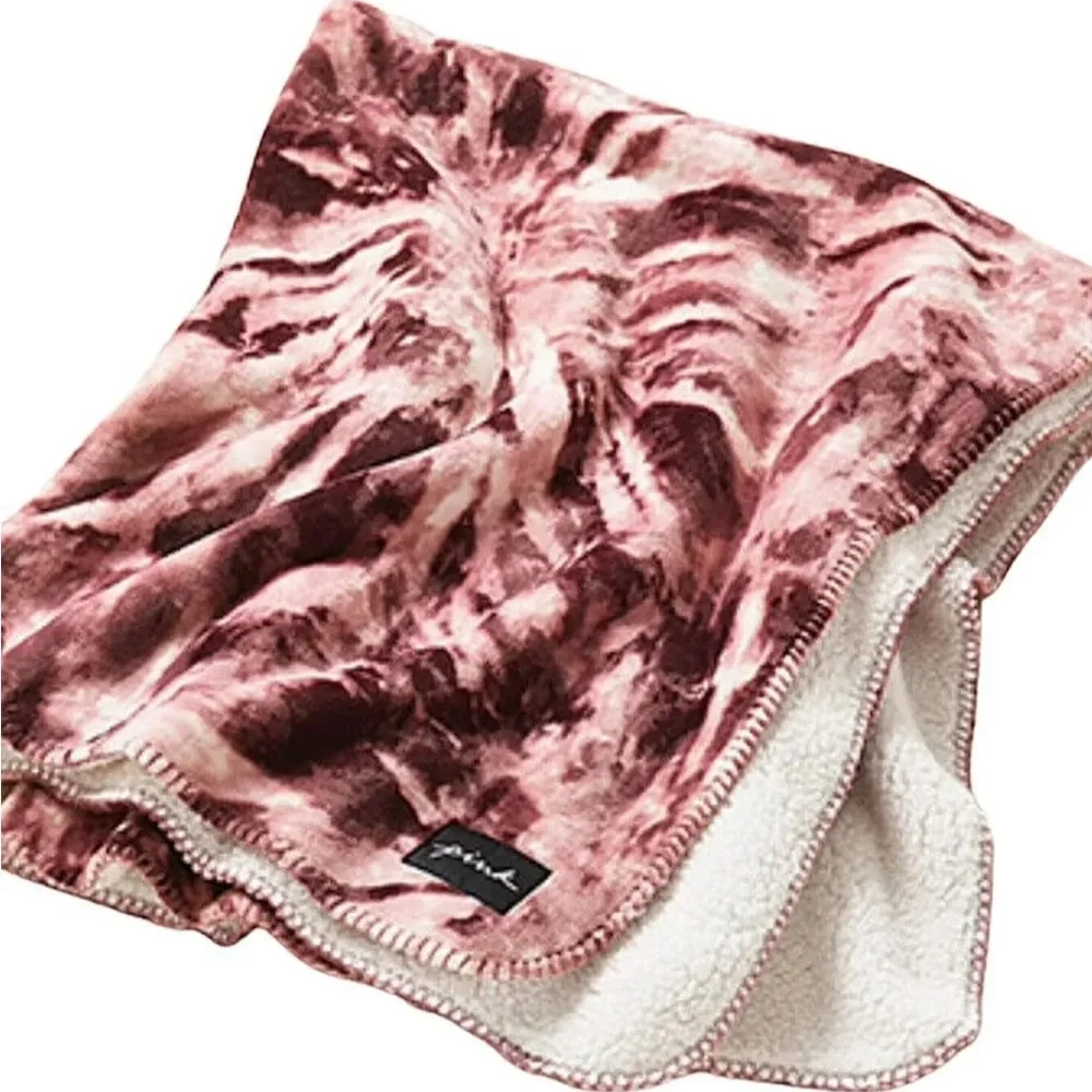 NEW Victoria's Secret Pink Purple‎ Sherpa Blanket Throw Spiral Tie Dye 50” X 60”
